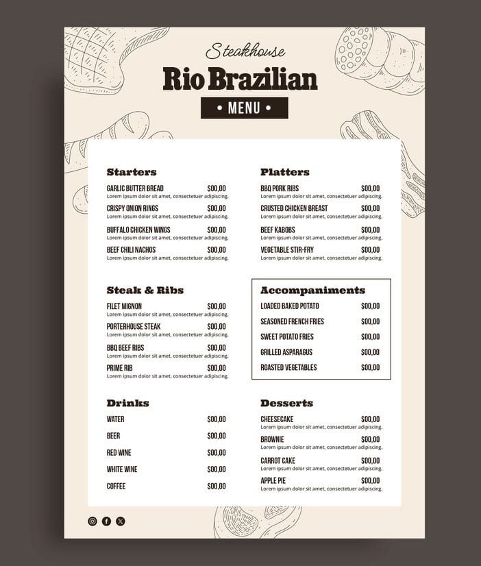 Rio Brazilian Steakhouse Menu