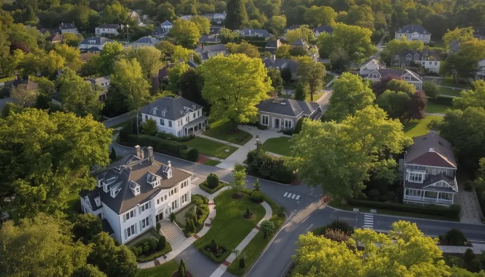 Aerial view of Bronxville, NY neighborhood near New York City