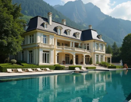 Exterior view of the luxurious Ernesto Bertarelli House in Lake Como, Italy