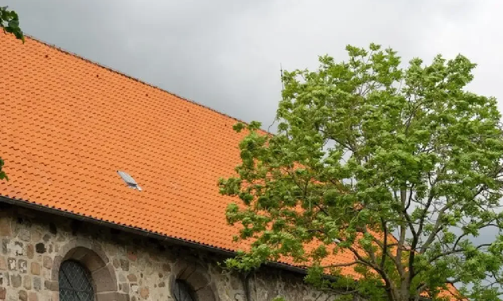 Spanish Roof Tile Style Edares Esclavas Parsitie showcasing intricate patterns and warm terracotta hues on a residential rooftop.