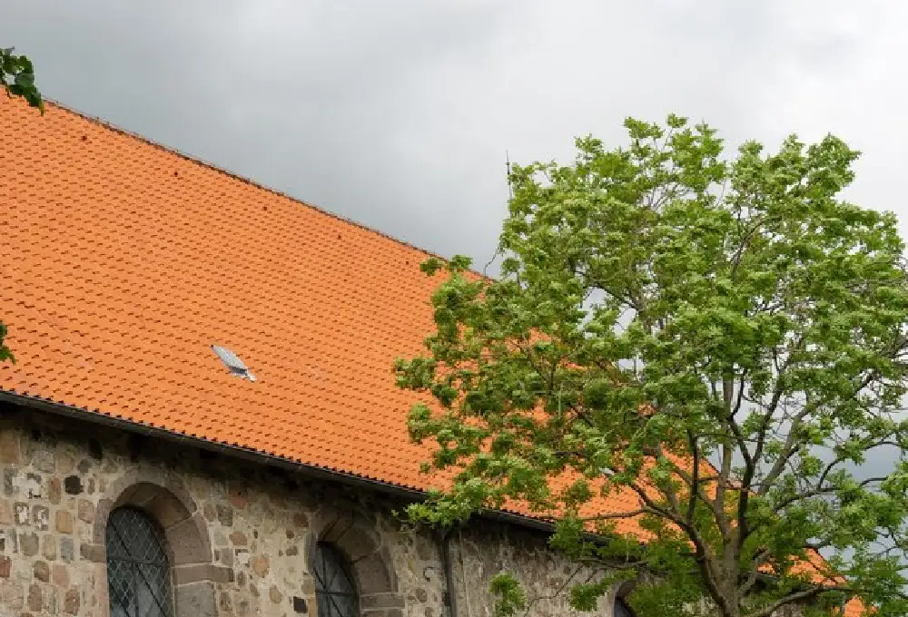 Spanish Roof Tile Style Edares Esclavas Parsitie showcasing intricate patterns and warm terracotta hues on a residential rooftop.