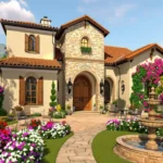 Tuscan house 2000s Bloxburg in Jordan Blake's virtual home tour