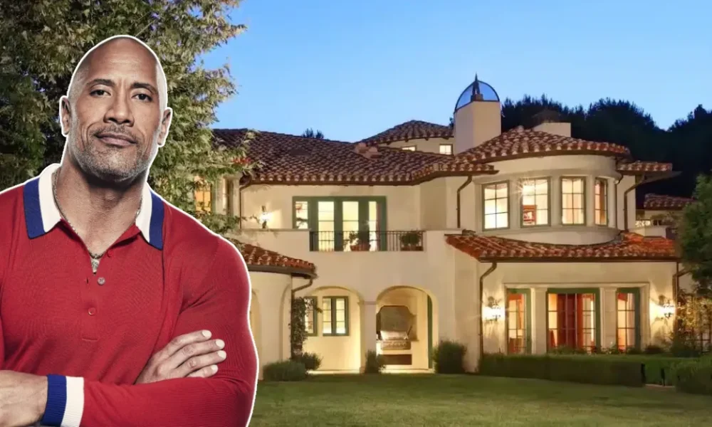 Aerial view of the Dwayne Johnson House in Beverly Hills showcasing luxury design, expansive space, and celebrity-level elegance.