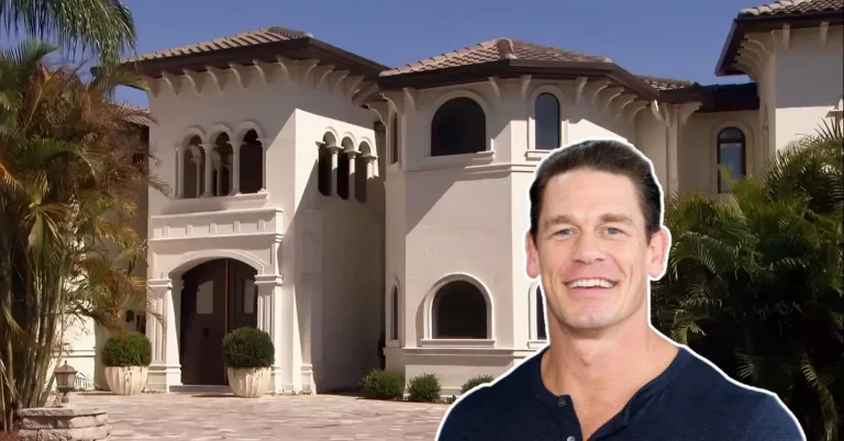 John Cena House featuring a grand Mediterranean-style mansion with lush landscaping and modern luxury details.