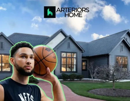 Ben Simmons house Brooklyn penthouse interior showing luxury living room with panoramic Manhattan Bridge views