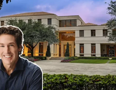 Joel Osteen House showcasing a grand, modern mansion with elegant landscaping and impressive architecture in Houston.