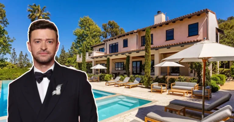 The modern exterior and manicured grounds of a luxury Justin Timberlake House estate.