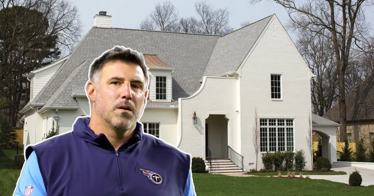 Front view of the Mike Vrabel House showcasing elegant architecture, lush landscaping, and the welcoming entrance of the NFL coach’s luxury home.