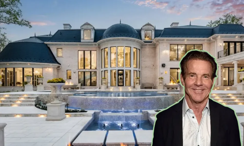 Dennis Quaid house Pacific Palisades French Country mansion exterior with stone walls and vintage entrance gate
