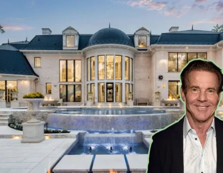 Dennis Quaid house Pacific Palisades French Country mansion exterior with stone walls and vintage entrance gate