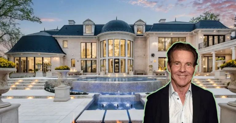 Dennis Quaid house Pacific Palisades French Country mansion exterior with stone walls and vintage entrance gate