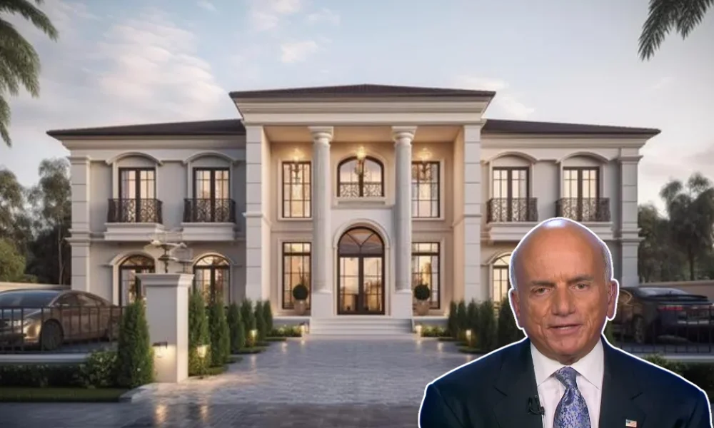 Aerial view of the Dennis Tito House in Pacific Palisades, showcasing its luxury features and stunning ocean views.