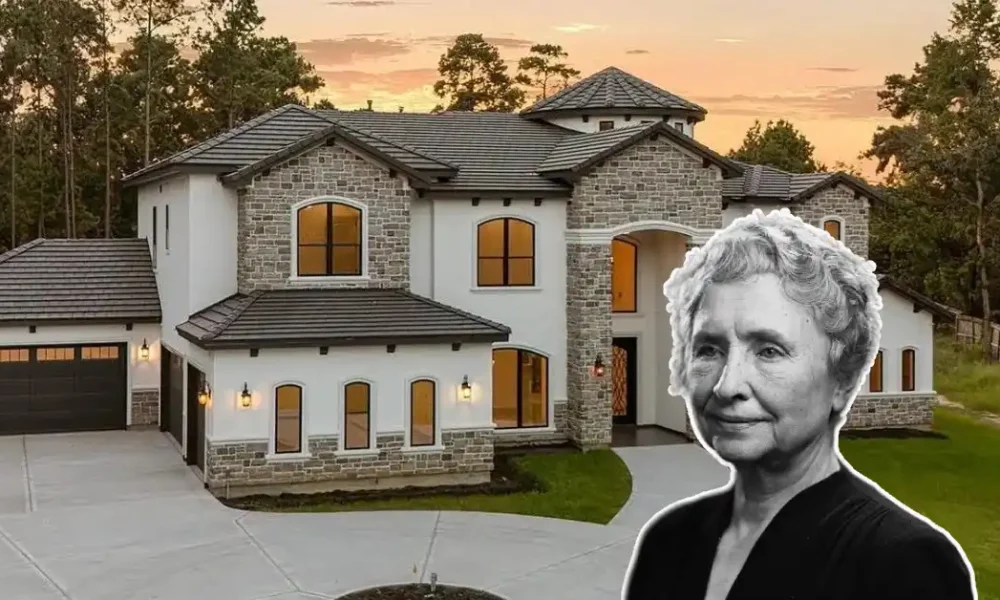 Helen Keller House historic home exterior with Helen Keller black and white portrait superimposed on building facade.