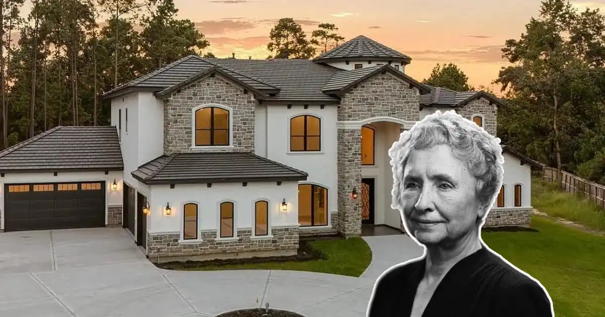 Helen Keller House historic home exterior with Helen Keller black and white portrait superimposed on building facade.