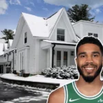 Jayson Tatum House in Newton, Massachusetts - the NBA star's $4 million snow-covered Gothic Revival mansion with its distinctive white gables and modern updates.RetryClaude can make mistakes. Please double-check responses.