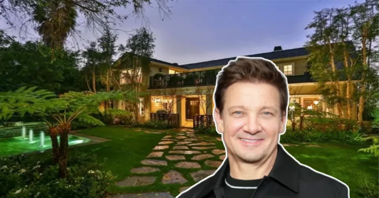 The Jeremy Renner House in Laurel Canyon featuring a custom lagoon pool and midcentury modern glass facade at golden hour.