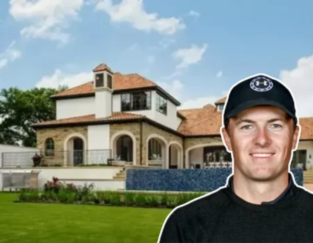 Aerial view of the Jordan Spieth House showcasing its expansive layout, private pool, and elegant modern architecture in Dallas.