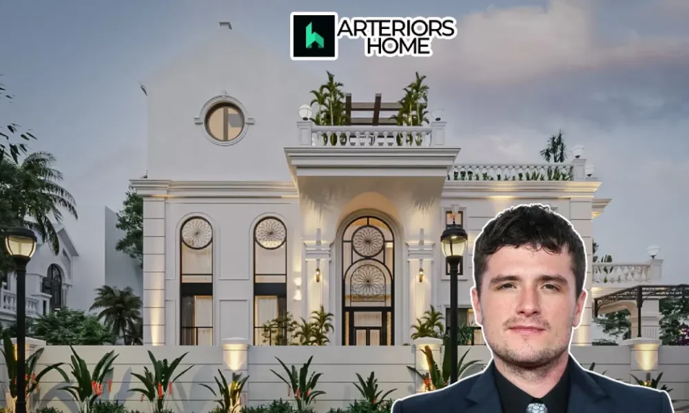 Josh Hutcherson House Hollywood Hills exterior showing mid-century modern architecture with expansive glass walls and treetop deck overlooking Los Angeles