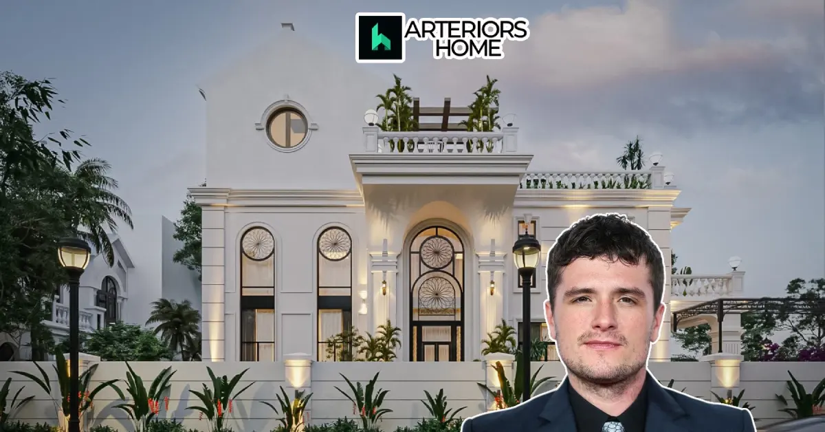 Josh Hutcherson House Hollywood Hills exterior showing mid-century modern architecture with expansive glass walls and treetop deck overlooking Los Angeles