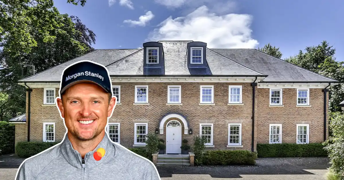 Justin Rose house: Golf star poses in front of his elegant brick London mansion featuring classic architecture and manicured landscapingRetryClaude can make mistakes. Please double-check responses.