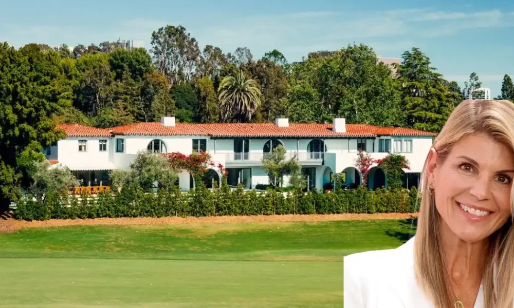 Lori Loughlin House exterior view showing luxury Hidden Hills mansion with Mediterranean architecture and landscaped grounds