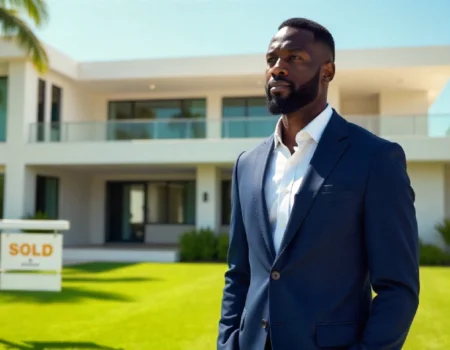 Front view of the Dwyane Wade House showcasing its modern architecture, luxury design, and stylish outdoor space.