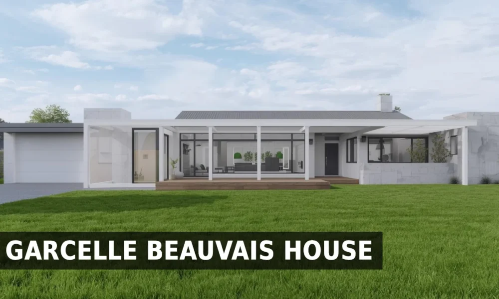 Garcelle Beauvais house exterior showing modern white beach house with black accents in Oxnard California