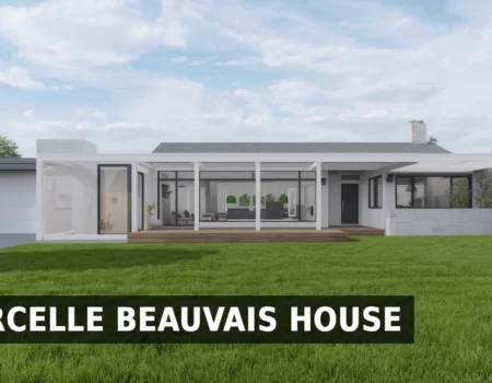 Garcelle Beauvais house exterior showing modern white beach house with black accents in Oxnard California