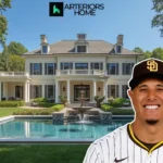 Aerial view of Manny Machado’s Coronado mansion featuring infinity pool, bayfront view, and modern Spanish architecture.
