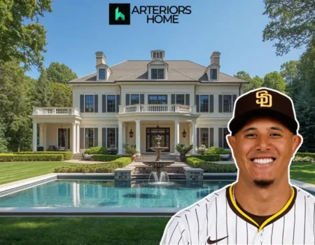 Aerial view of Manny Machado’s Coronado mansion featuring infinity pool, bayfront view, and modern Spanish architecture.