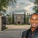 R Kelly house Olympia Fields exterior with security gates and tree-lined driveway
