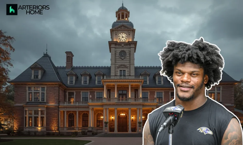 Lamar Jackson house address Owings Mills Maryland mansion exterior with brick architecture
