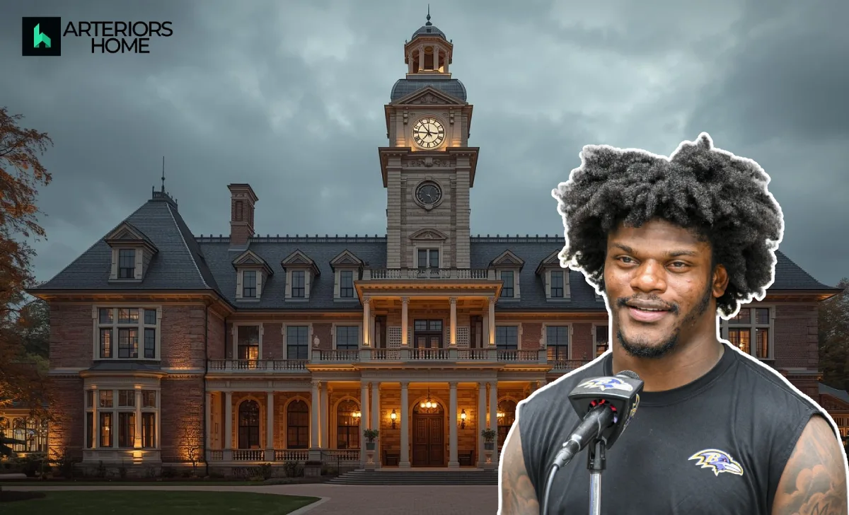 Lamar Jackson house address Owings Mills Maryland mansion exterior with brick architecture