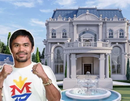 Manny Pacquiao’s luxurious Beverly Hills and General Santos mansions showcasing modern architecture, tropical gardens, and elegant family living spaces.