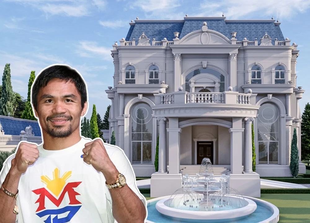 Manny Pacquiao’s luxurious Beverly Hills and General Santos mansions showcasing modern architecture, tropical gardens, and elegant family living spaces.