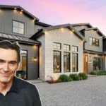 Billy Crudup and Naomi Watts’ $6 million Brentwood mansion in Los Angeles — a modern two-story home surrounded by lush greenery, featuring a spacious patio, pool, and elegant contemporary architecture.