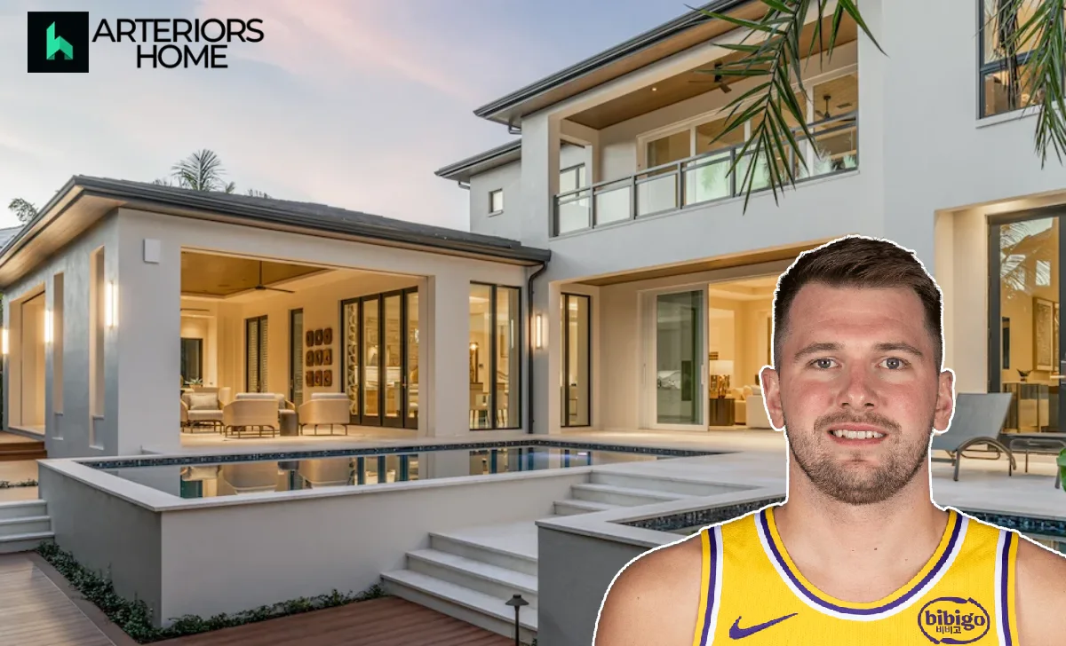 Luka Doncic house Dallas modernist architecture Preston Hollow exterior with blonde brick and glass walls