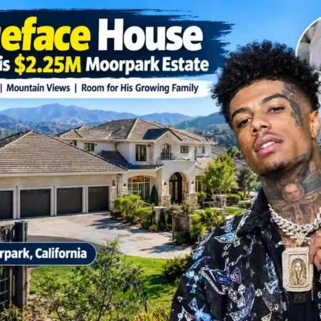 Blueface house in Moorpark, California, featuring his $2.25 million estate with mountain views and a four-car garage