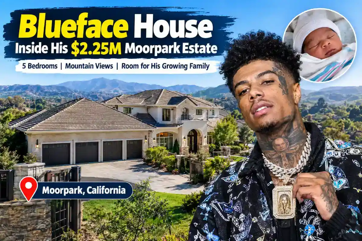 Blueface house in Moorpark, California, featuring his $2.25 million estate with mountain views and a four-car garage