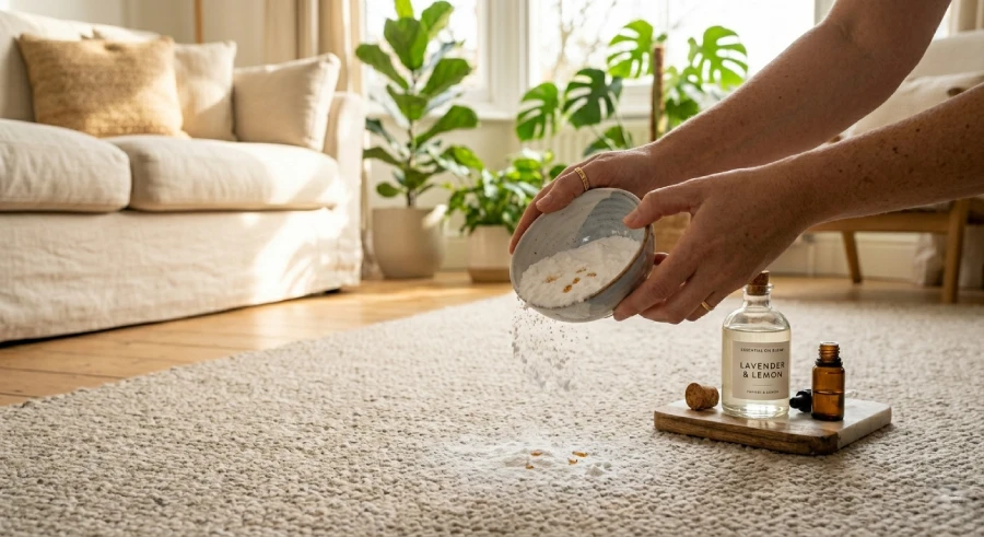 eco-friendly carpet deodorizer baking soda essential oils living room