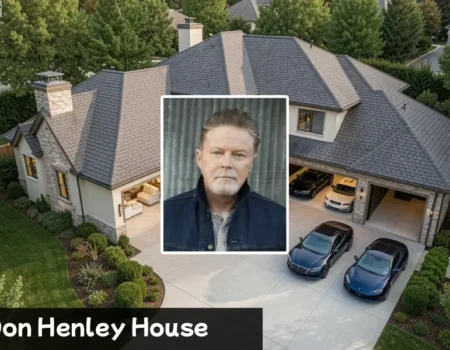 Don Henley house exterior with pool and Texas stone walls
