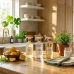 eco-friendly cleaning hacks using baking soda vinegar lemon in modern kitchen