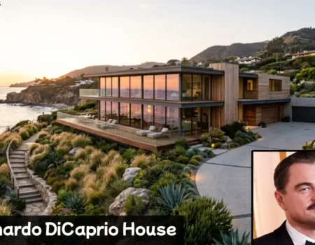 Leonardo DiCaprio House oceanfront living room with glass walls and Pacific view