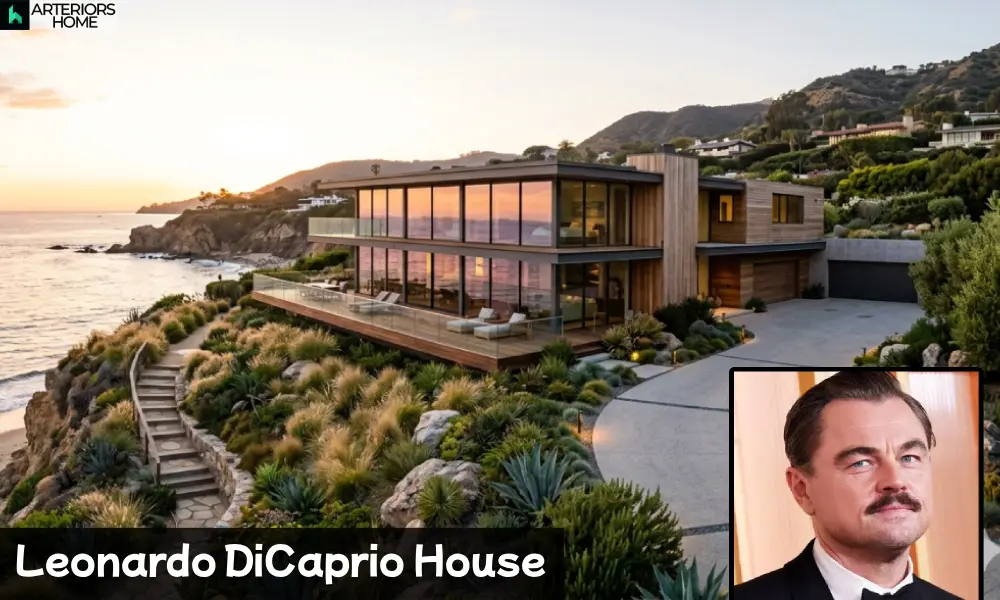 Leonardo DiCaprio House oceanfront living room with glass walls and Pacific view