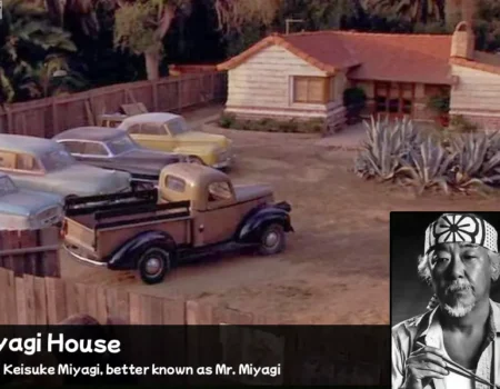 Mr Miyagi House exterior with Japanese garden and koi pond in Canoga Park Los Angeles
