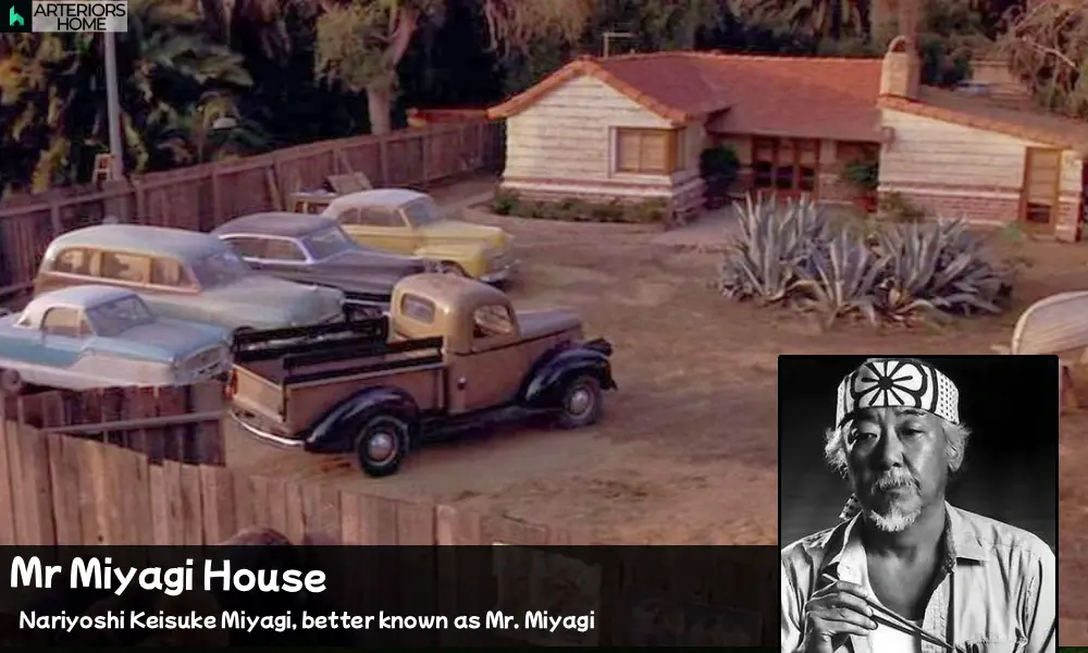 Mr Miyagi House exterior with Japanese garden and koi pond in Canoga Park Los Angeles