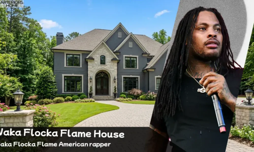 The modern gray and stone exterior of the Waka Flocka Flame House in Georgia.