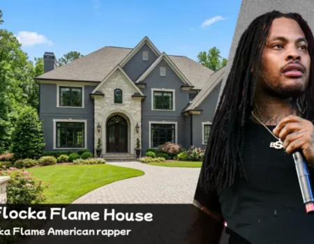 The modern gray and stone exterior of the Waka Flocka Flame House in Georgia.