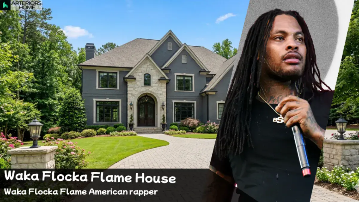 The modern gray and stone exterior of the Waka Flocka Flame House in Georgia.