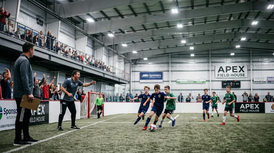 Apex Field House soccer match inside indoor turf sports complex